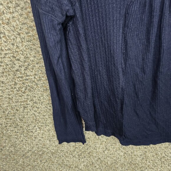 Free People Leo Henley Top Womens Small Blue Oversized Waffle Knit Thermal - Picture 3 of 7